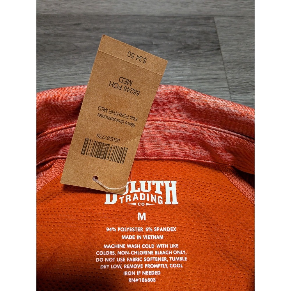 NWT Duluth Trading Men's Orange Breezeshooter Quarter Zip Vented Shirt Size M - Picture 3 of 6